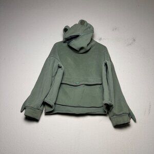 Modakawa Hoodie Women L Frog Zipped Hood Warm Cute Froggy Mouth Pullover Green